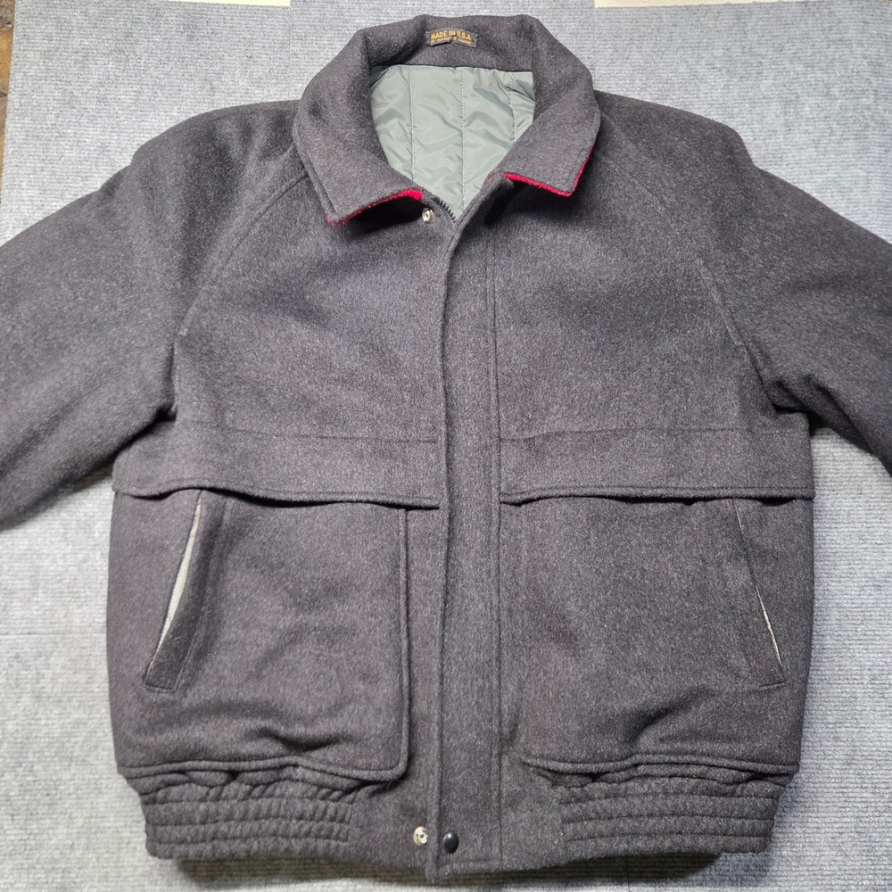 Stratojac Vintage Wool Cashmere Bomber Jacket Mens L Gray Made in USA Quilt Line